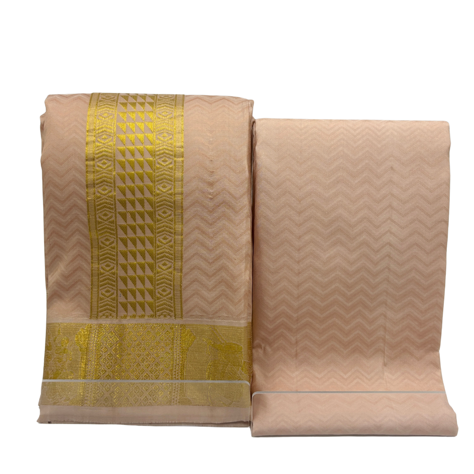 Groom Special Traditional Embossed Jacquard Silk Dhoti & Shirt Fabric