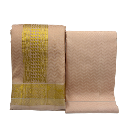 Groom Special Traditional Embossed Jacquard Silk Dhoti & Shirt Fabric