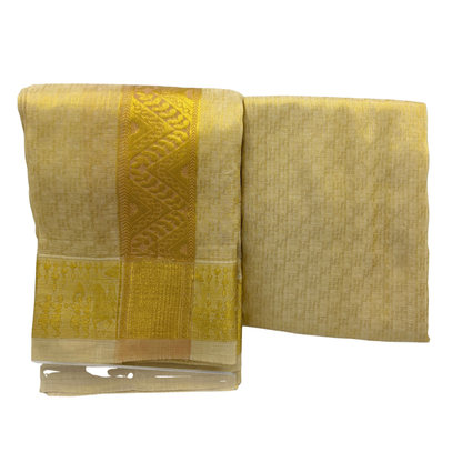 Groom Special Traditional Embossed Jacquard Silk Dhoti & Shirt Fabric
