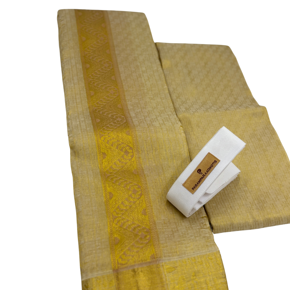 Groom Special Traditional Embossed Jacquard Silk Dhoti & Shirt Fabric
