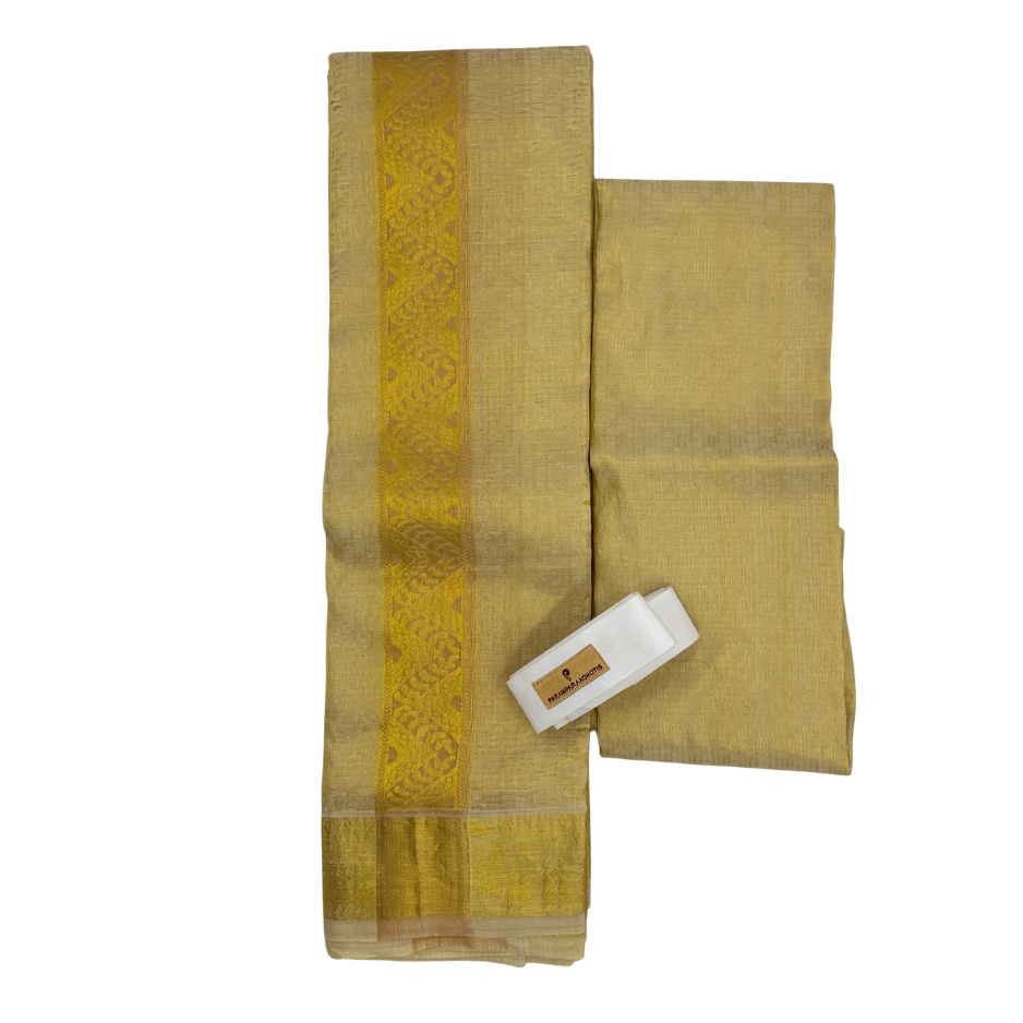 Groom Special Traditional Embossed Jacquard Silk Dhoti & Shirt Fabric