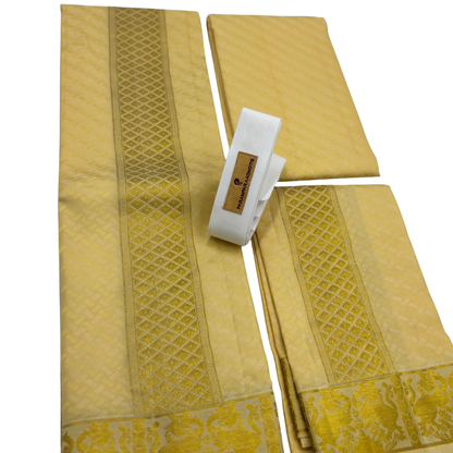 Groom Special Traditional Embossed Jacquard Silk Dhoti & Shirt Fabric