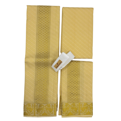 Groom Special Traditional Embossed Jacquard Silk Dhoti & Shirt Fabric