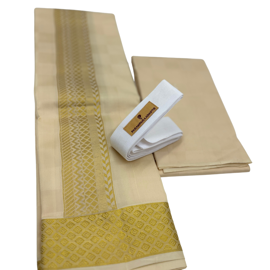 Groom Special Traditional Embossed Jacquard Silk Dhoti & Shirt Fabric
