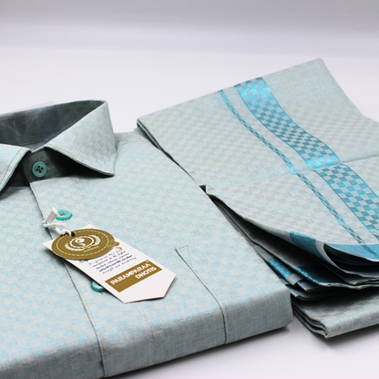 Tissue Emboss Sky Blue Box Men's Shirt and Dhotis (Copy)