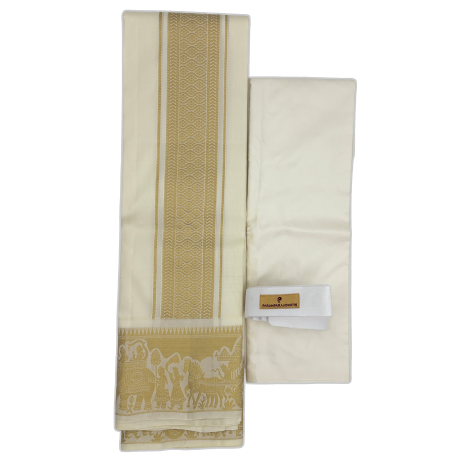 Groom Special Traditional Embossed Jacquard Silk Dhoti & Shirt Fabric