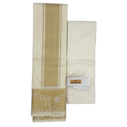 Groom Special Traditional Embossed Jacquard Silk Dhoti & Shirt Fabric