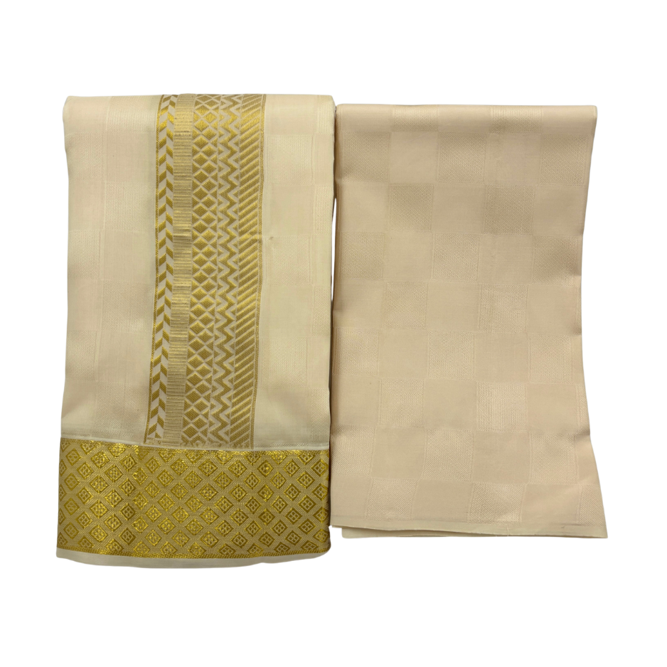 Groom Special Traditional Embossed Jacquard Silk Dhoti & Shirt Fabric