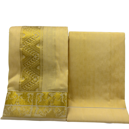 Groom Special Traditional Embossed Jacquard Silk Dhoti & Shirt Fabric