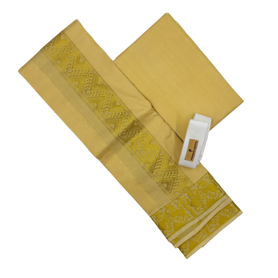 Groom Special Traditional Embossed Jacquard Silk Dhoti & Shirt Fabric