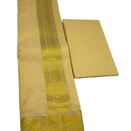 Groom Special Traditional Embossed Jacquard Silk Dhoti & Shirt Fabric