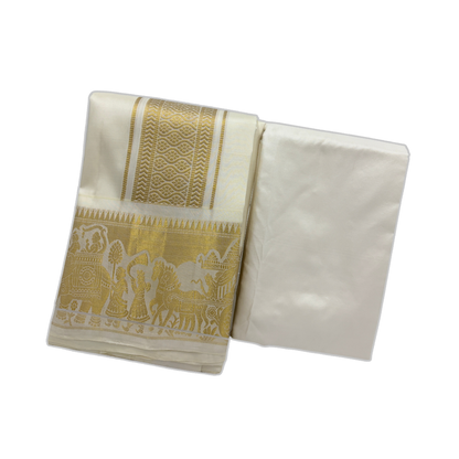 Groom Special Traditional Embossed Jacquard Silk Dhoti & Shirt Fabric