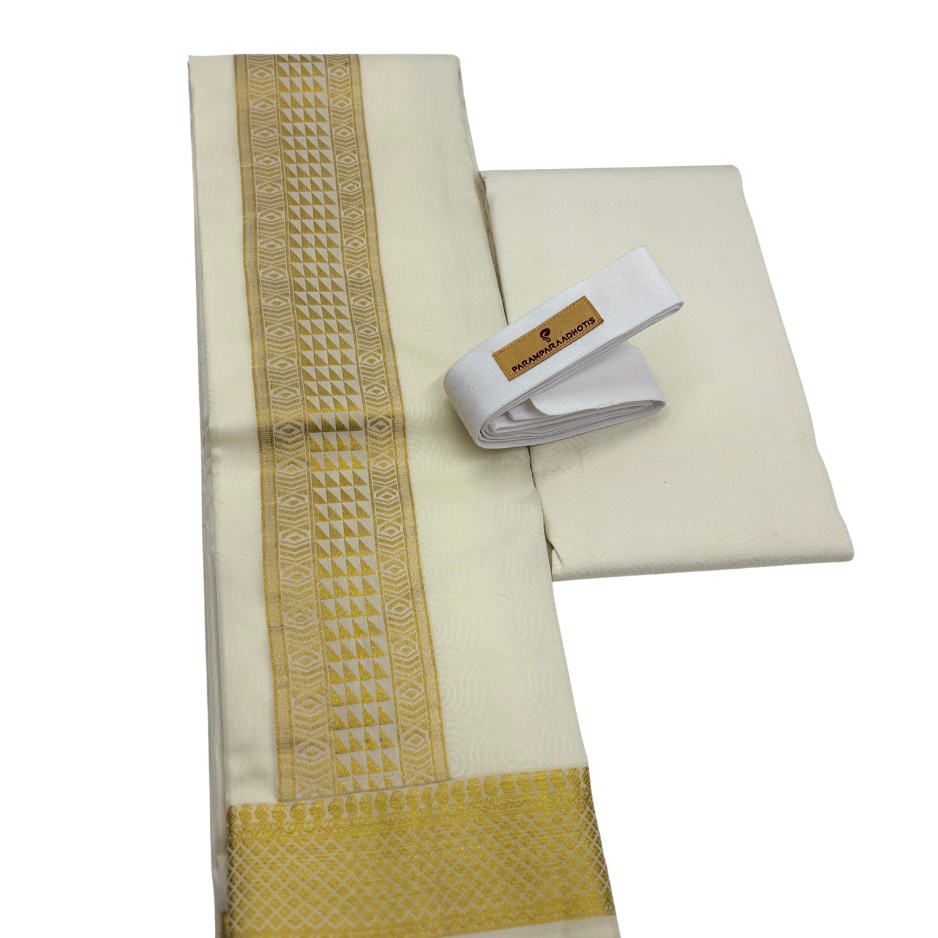 Groom Special Traditional Embossed Jacquard Silk Dhoti & Shirt Fabric