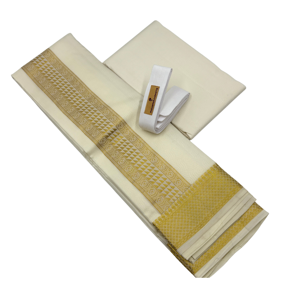 Groom Special Traditional Embossed Jacquard Silk Dhoti & Shirt Fabric