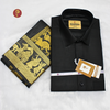 Art Silk Jacquard Pallakku Black Men's shirt and Dhotis & Towel