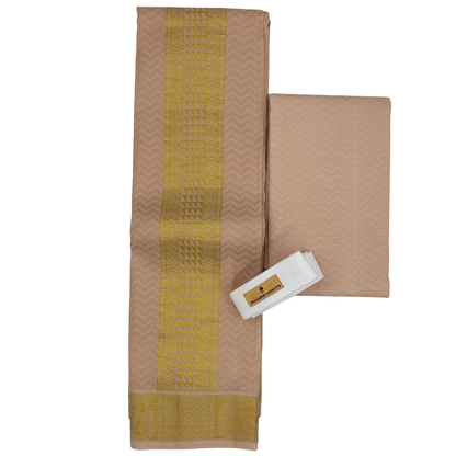 Groom Special Traditional Embossed Jacquard Silk Dhoti & Shirt Fabric