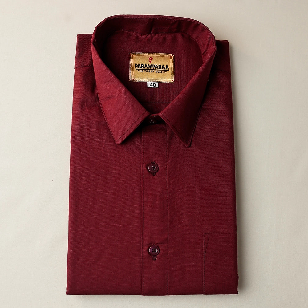 Aarambam Cotton Dark Maroon Mens shirt and Dhotis -  -  Paramparaa Dhotis