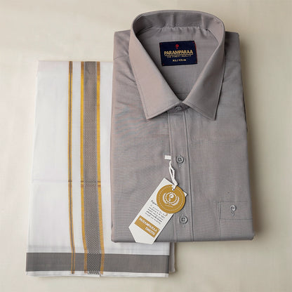 Aarambam Cotton Gray Mens shirt and Dhotis -  -  Paramparaa Dhotis
