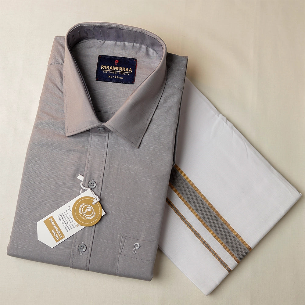Aarambam Cotton Gray Mens shirt and Dhotis -  -  Paramparaa Dhotis