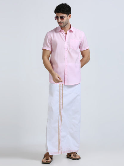 Aarambam Cotton L. rose Mens shirt and Dhotis -  -  Paramparaa Dhotis