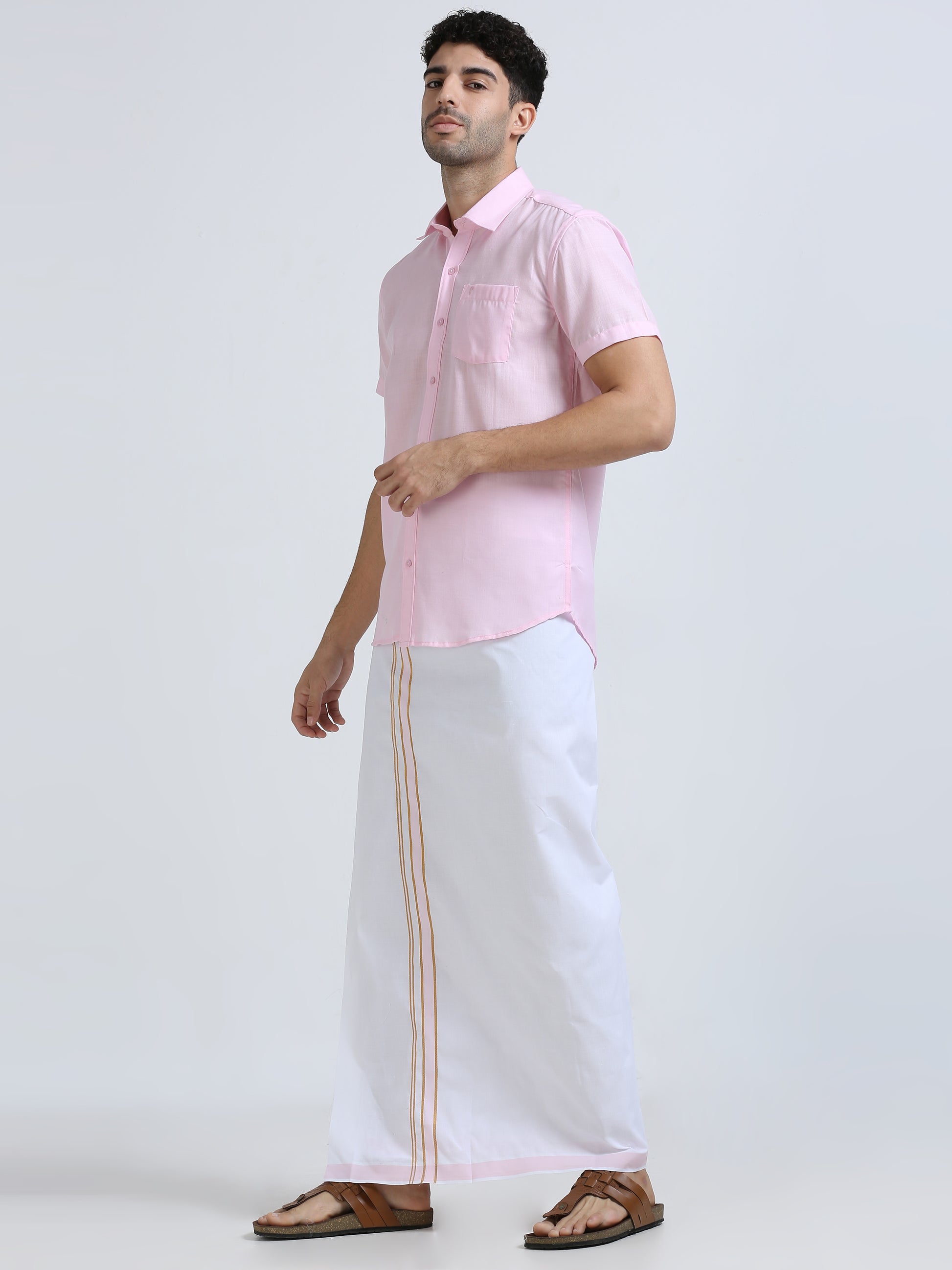 Aarambam Cotton L. rose Mens shirt and Dhotis -  -  Paramparaa Dhotis