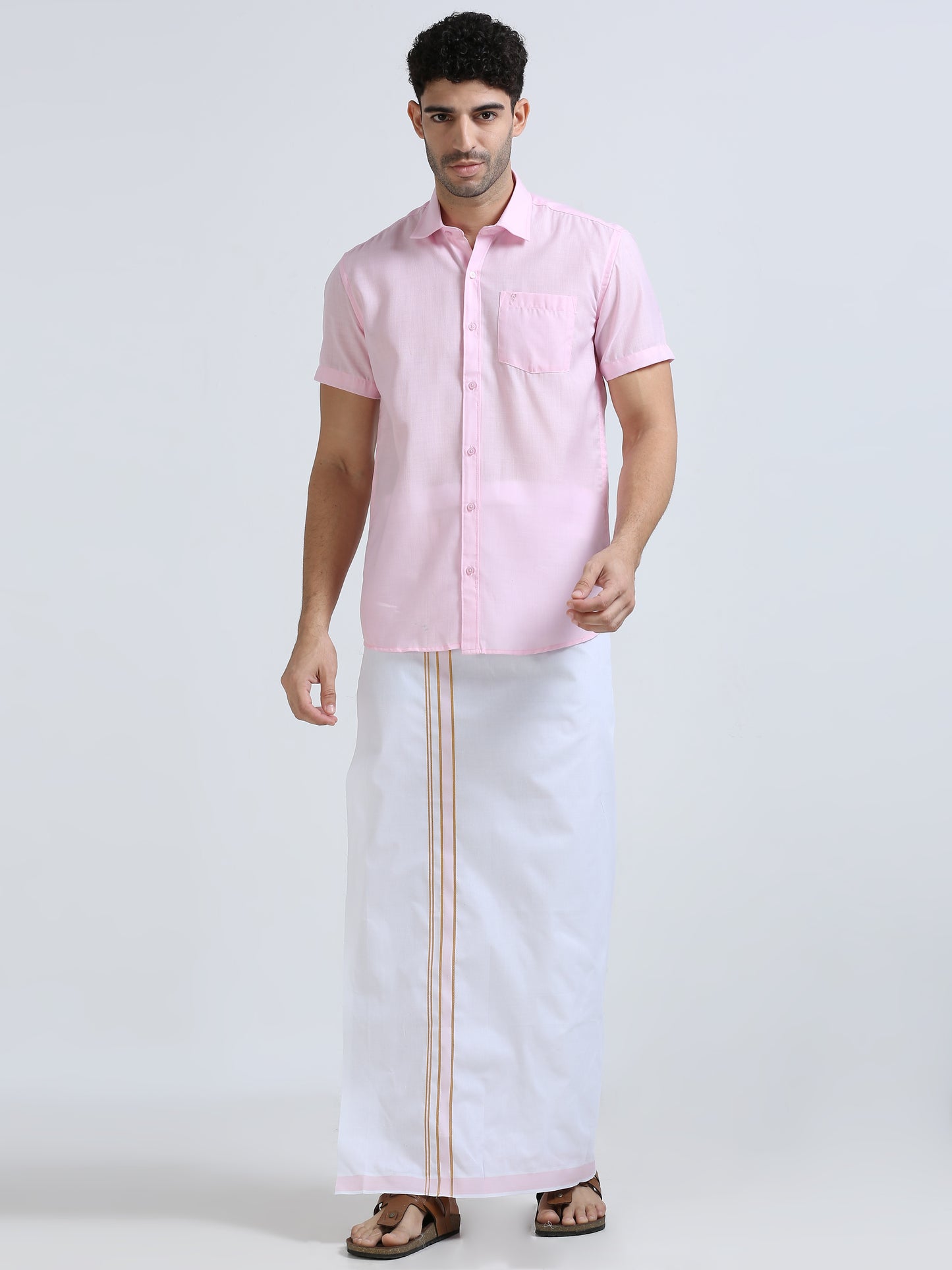 Aarambam Cotton L. rose Mens shirt and Dhotis -  -  Paramparaa Dhotis