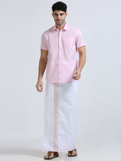Aarambam Cotton L. rose Mens shirt and Dhotis -  -  Paramparaa Dhotis