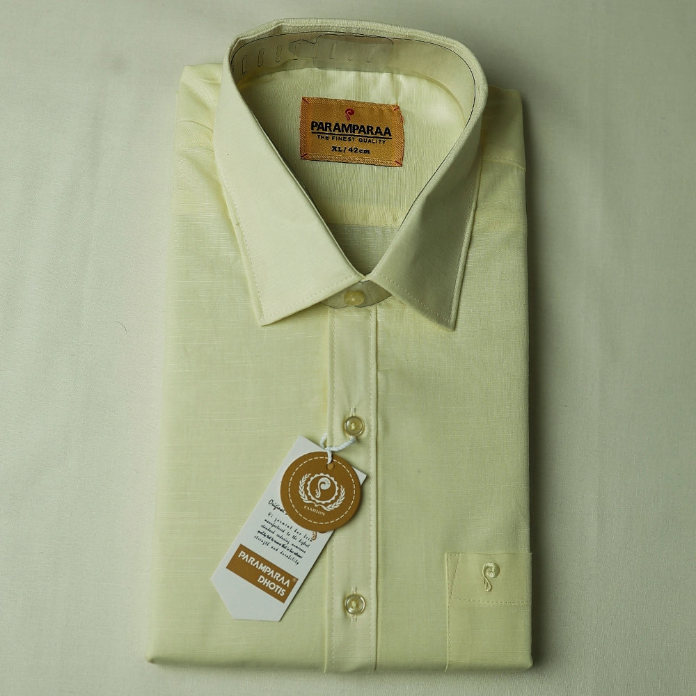 Aarambam Cotton Lemon Mens shirt and Dhotis -  -  Paramparaa Dhotis