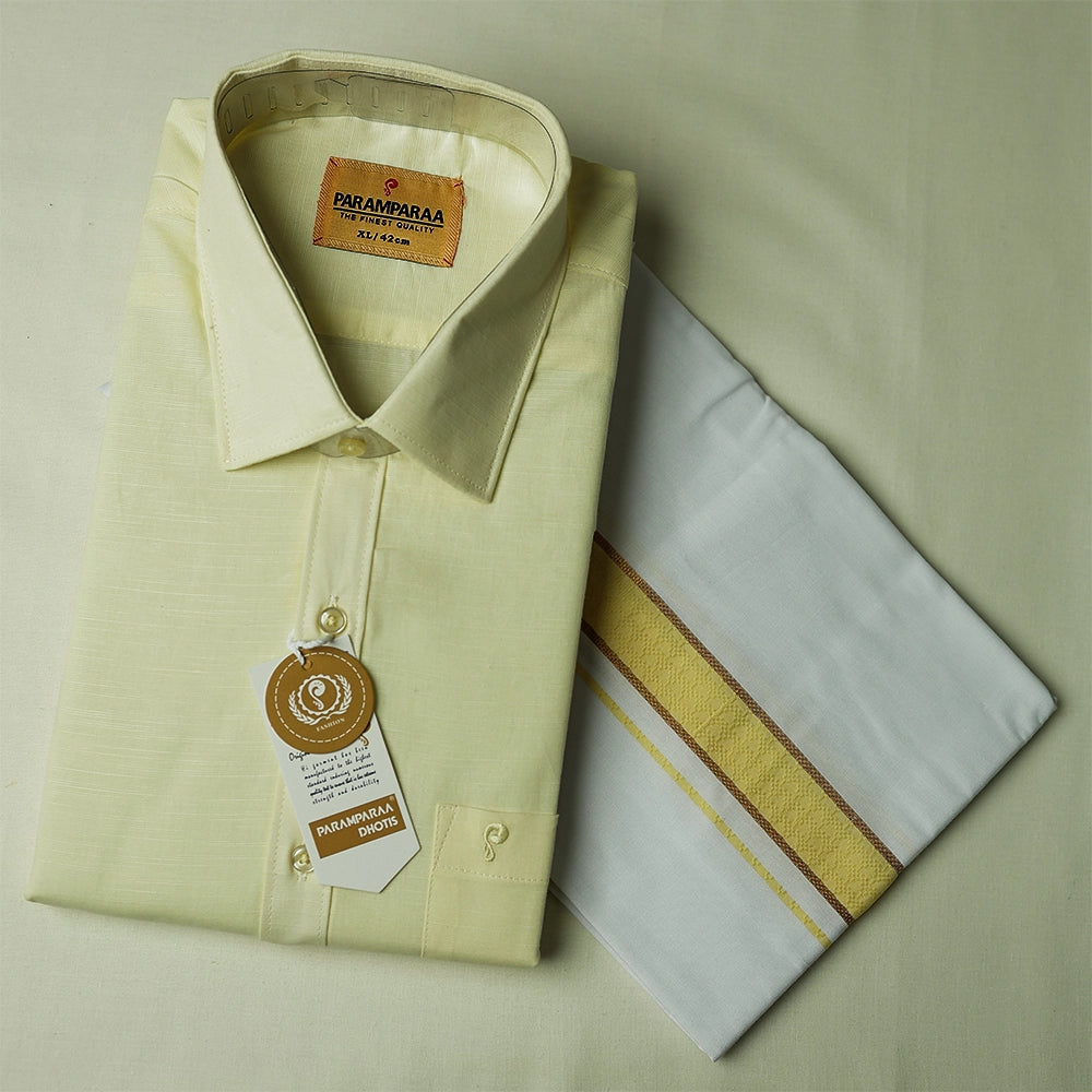 Aarambam Cotton Lemon Mens shirt and Dhotis -  -  Paramparaa Dhotis