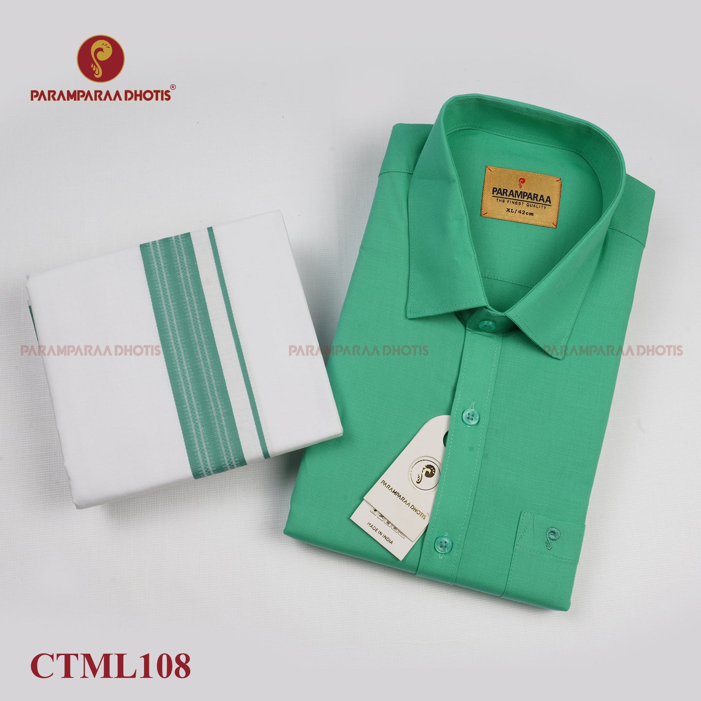 Aarambam Cotton Mint leaf Mens shirt and Dhotis -  -  Paramparaa Dhotis