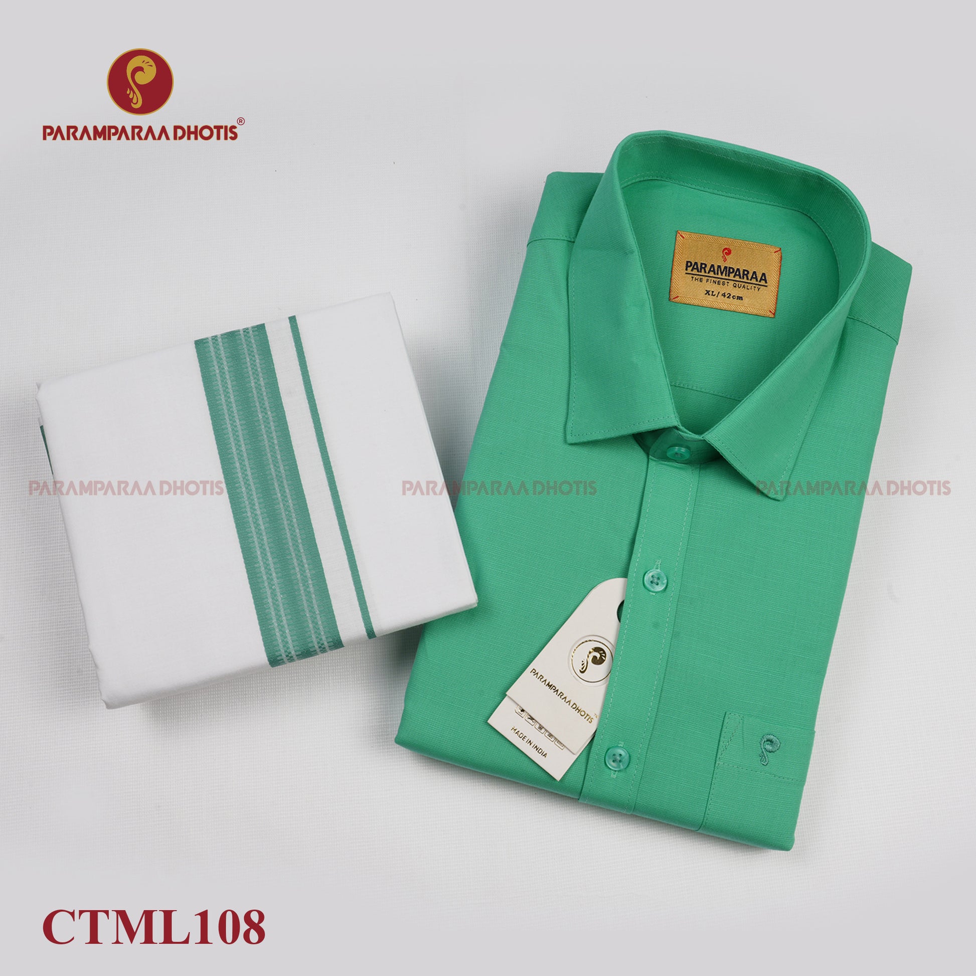Aarambam Cotton Mint leaf Mens shirt and Dhotis -  -  Paramparaa Dhotis