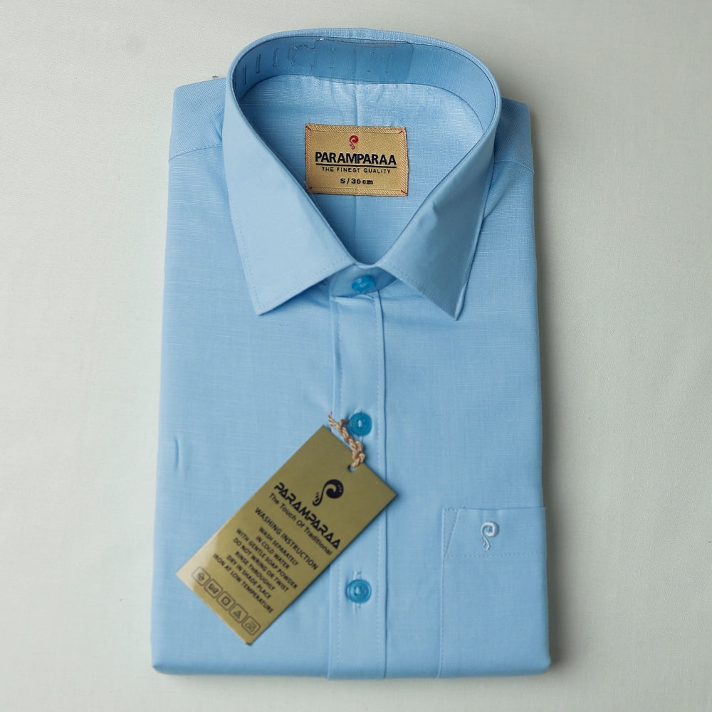 Aarambam Cotton Sky blue Mens shirt and Dhotis -  -  Paramparaa Dhotis