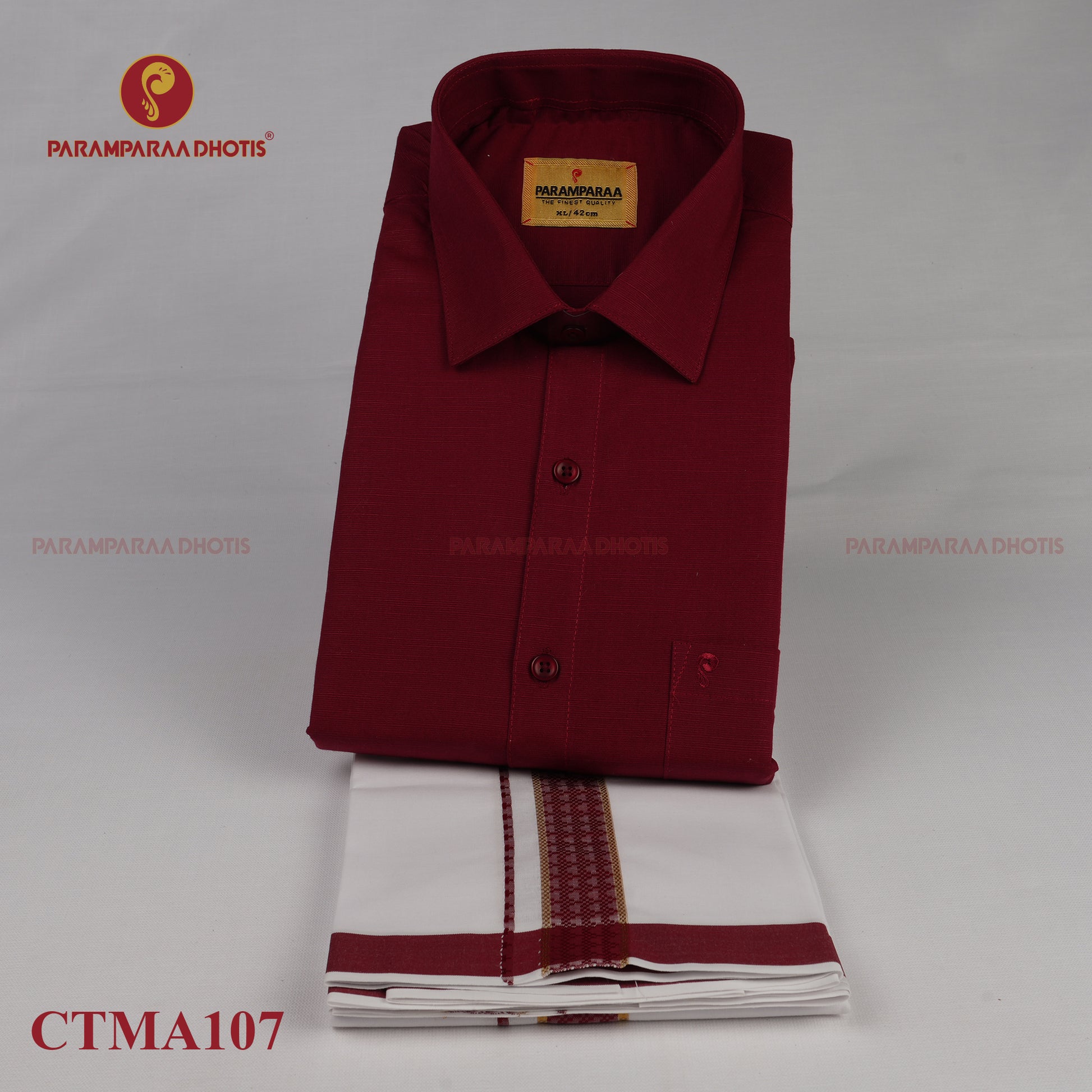 Aarambam Cotton maroon  Mens shirt and Dhotis -  -  Paramparaa Dhotis