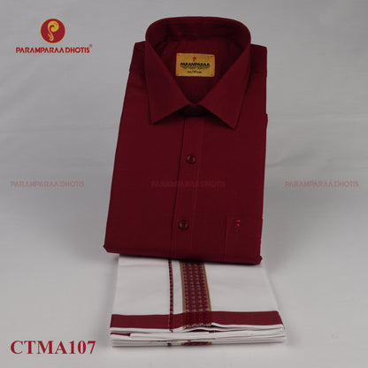 Aarambam Cotton maroon  Mens shirt and Dhotis -  -  Paramparaa Dhotis