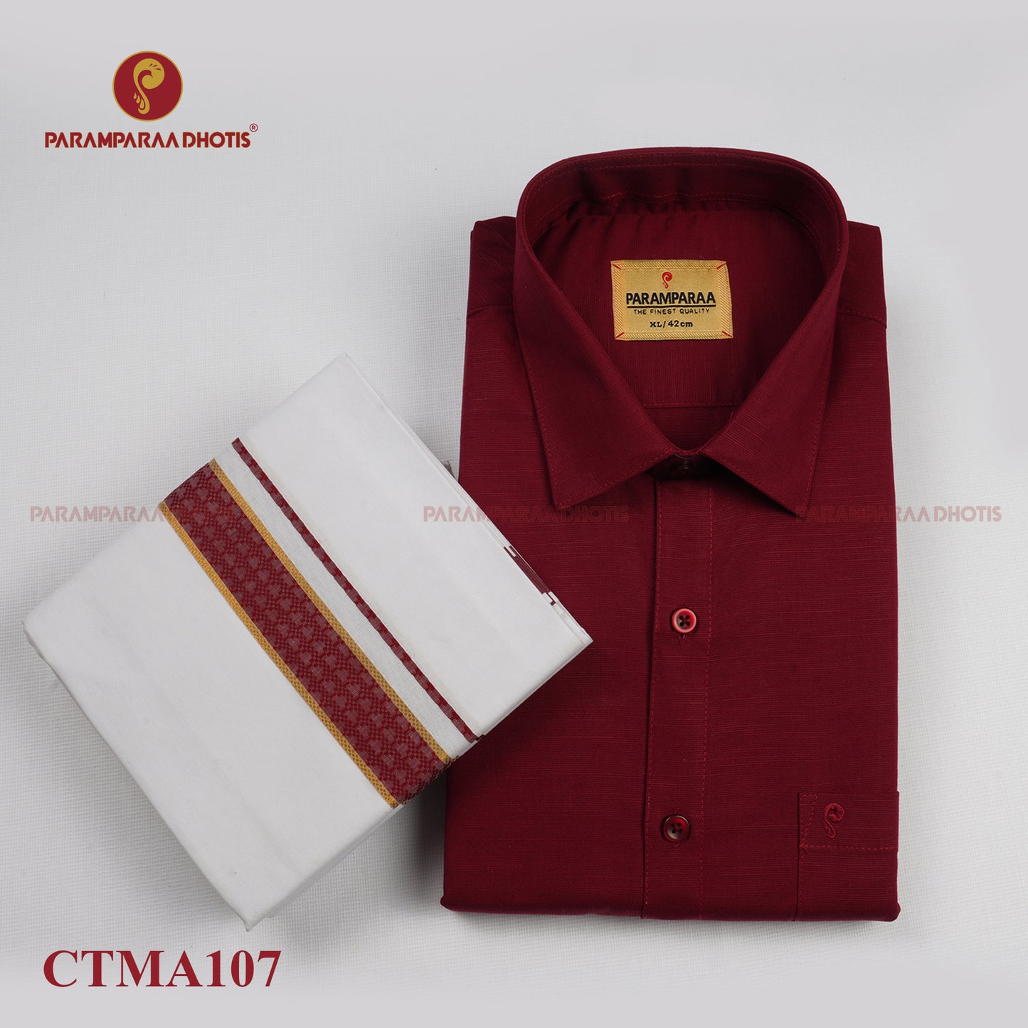 Aarambam Cotton maroon  Mens shirt and Dhotis -  -  Paramparaa Dhotis
