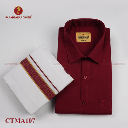 Aarambam Cotton maroon  Mens shirt and Dhotis -  -  Paramparaa Dhotis