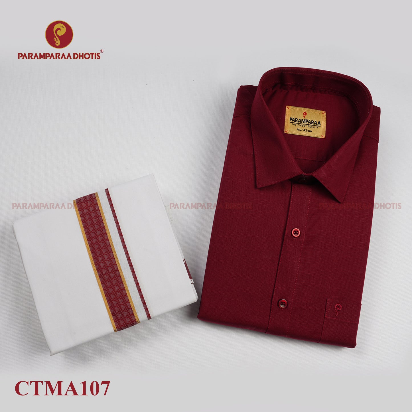Aarambam Cotton maroon  Mens shirt and Dhotis -  -  Paramparaa Dhotis