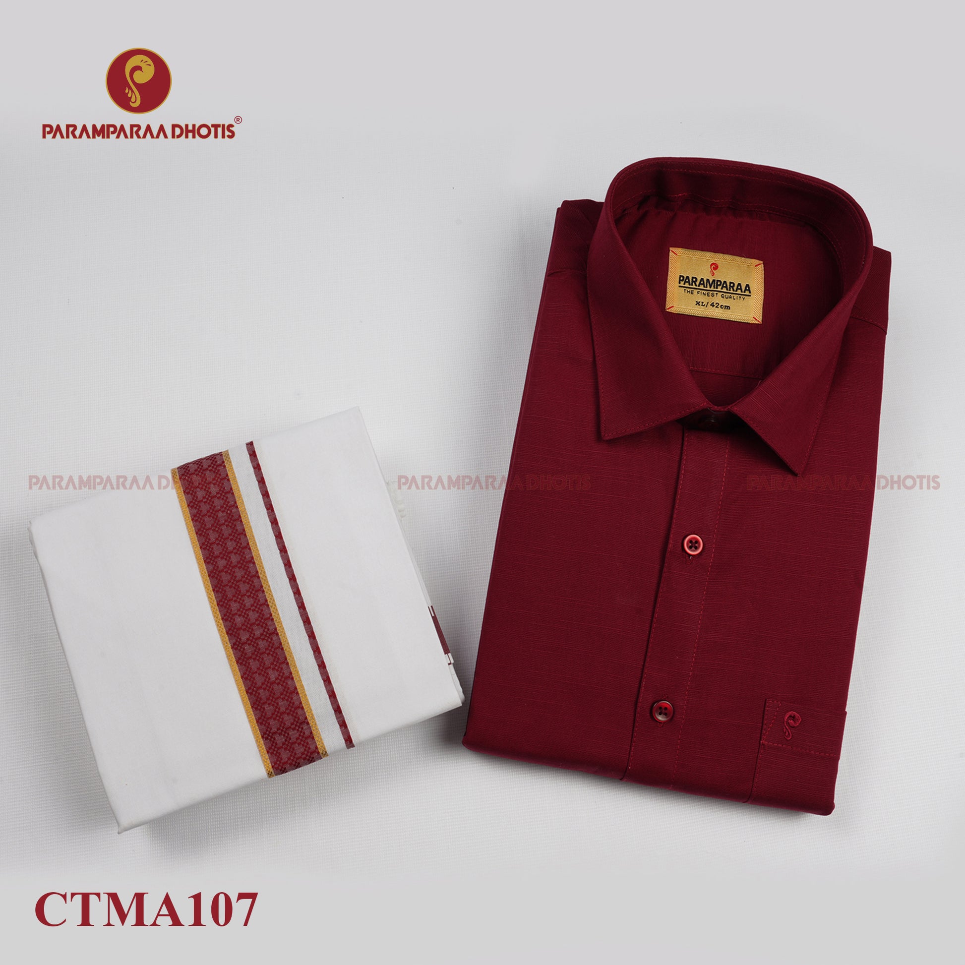 Aarambam Cotton maroon  Mens shirt and Dhotis -  -  Paramparaa Dhotis