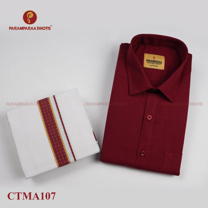 Aarambam Cotton maroon  Mens shirt and Dhotis -  -  Paramparaa Dhotis