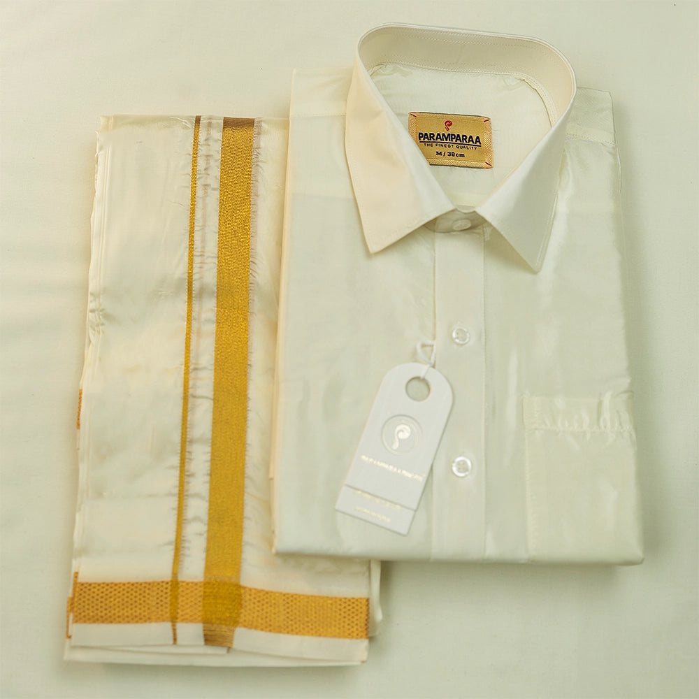 Aishwaryam  Cream Mens shirt and Dhotis -  -  Paramparaa Dhotis