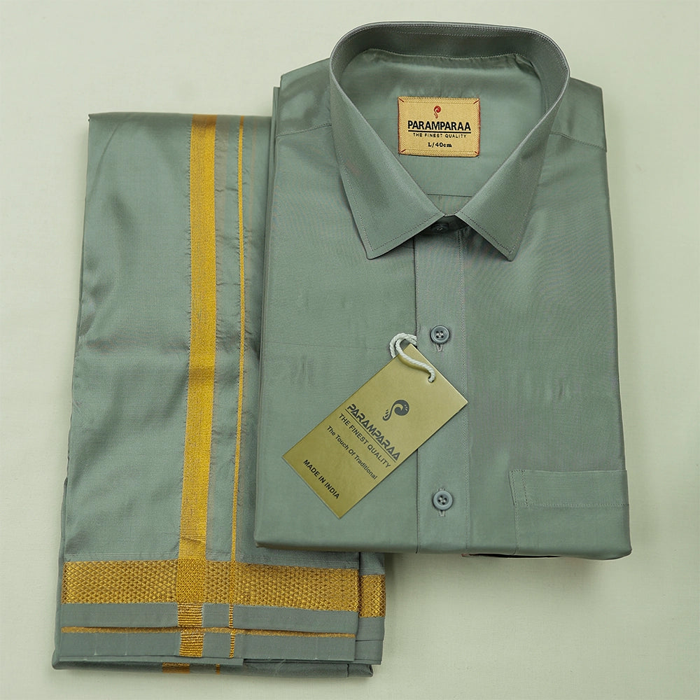 Aishwaryam Grey Mens shirt and Dhotis -  -  Paramparaa Dhotis