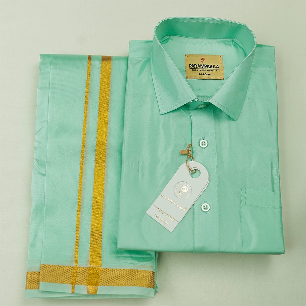 Aishwaryam Mint leaf Mens shirt and Dhotis -  -  Paramparaa Dhotis