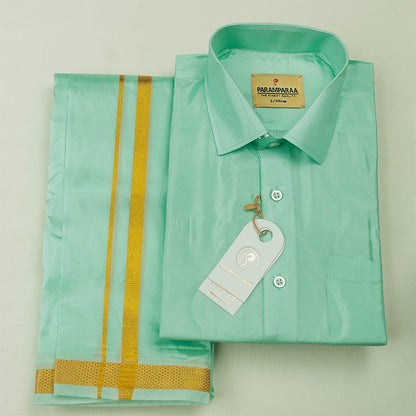Aishwaryam Mint leaf Mens shirt and Dhotis -  -  Paramparaa Dhotis