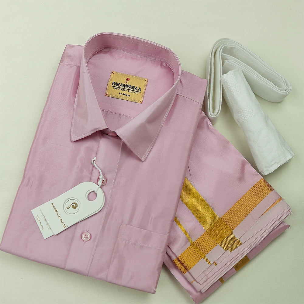 Aishwaryam Pink Rose Mens shirt and Dhotis -  -  Paramparaa Dhotis