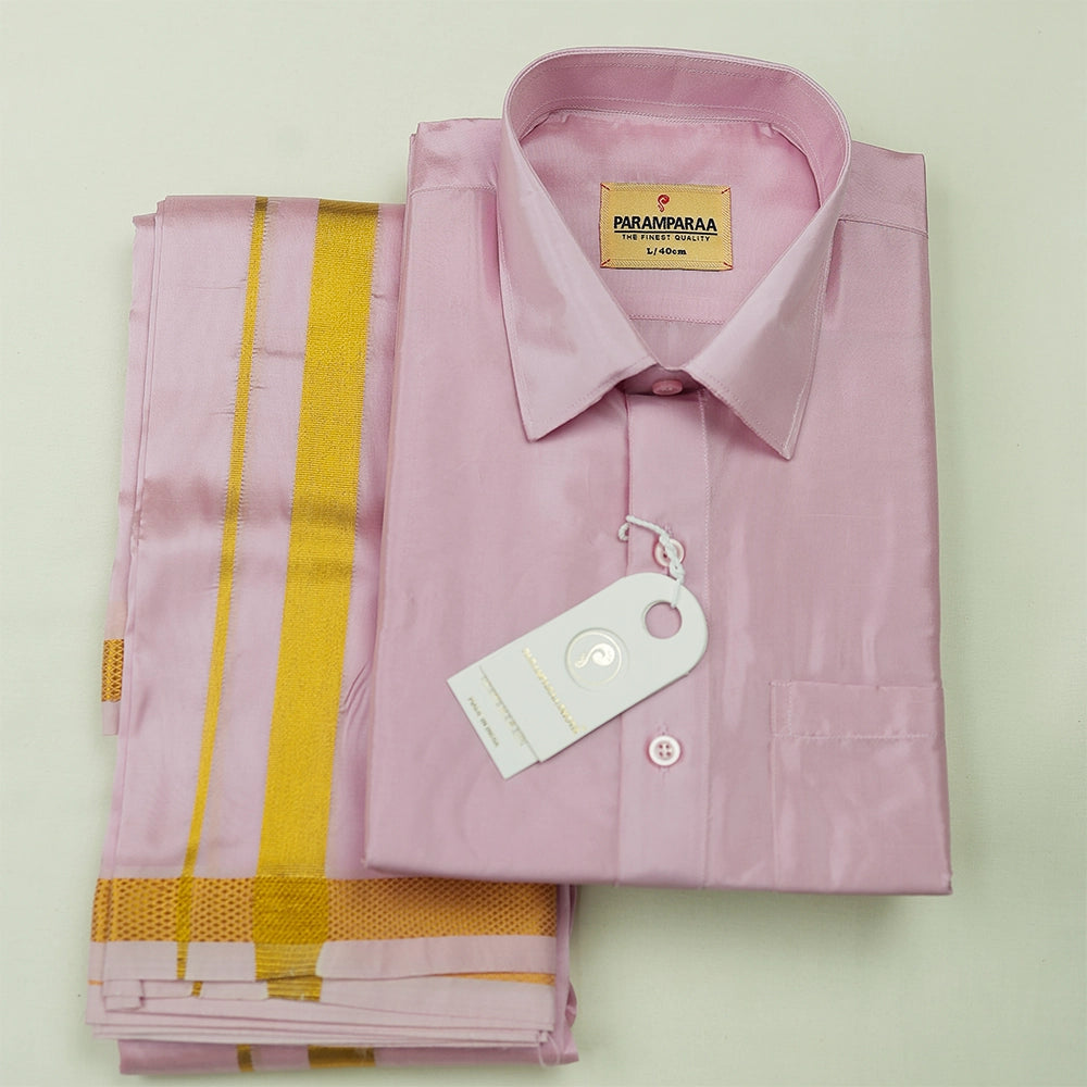 Aishwaryam Pink Rose Mens shirt and Dhotis -  -  Paramparaa Dhotis