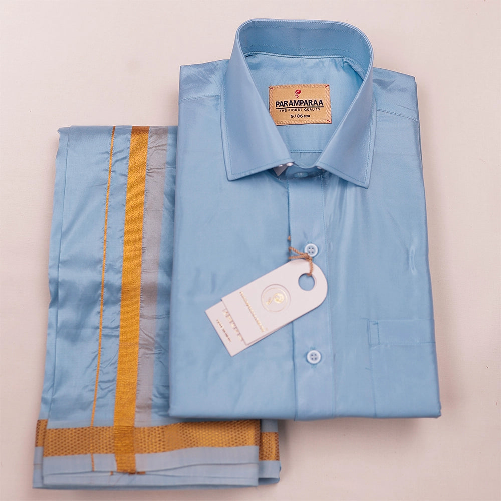 Aishwaryam Sky blue Mens shirt and Dhotis -  -  Paramparaa Dhotis