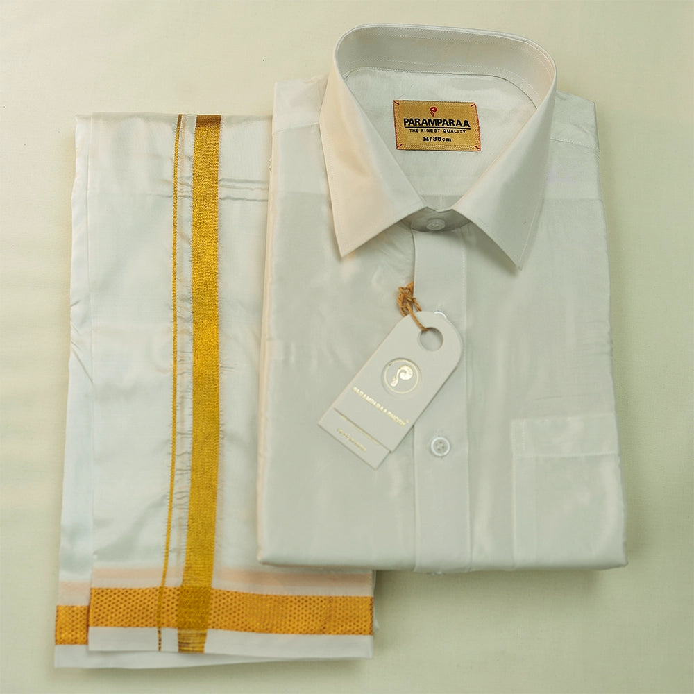 Aishwaryam White Mens shirt and Dhotis -  -  Paramparaa Dhotis