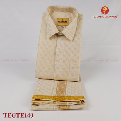 Anugraha Tissue Emboss Gold Triangle Mens shirt and Dhotis -  -  Paramparaa Dhotis