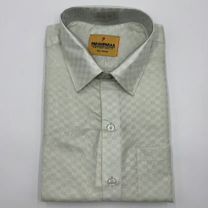 Art Silk Embossed Mens shirt  White Gray