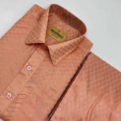 Art Silk Embossed Mens shirt and Dhotis  Fanta